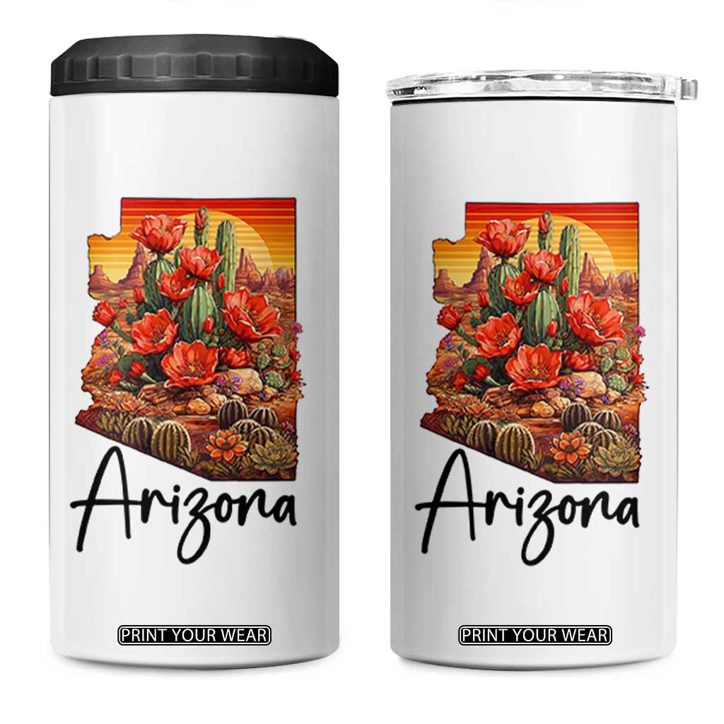 Arizona Map Blooming Cactus Flowers Gift 4 in 1 Can Cooler Tumbler TS12 One Size: 16 oz White Print Your Wear