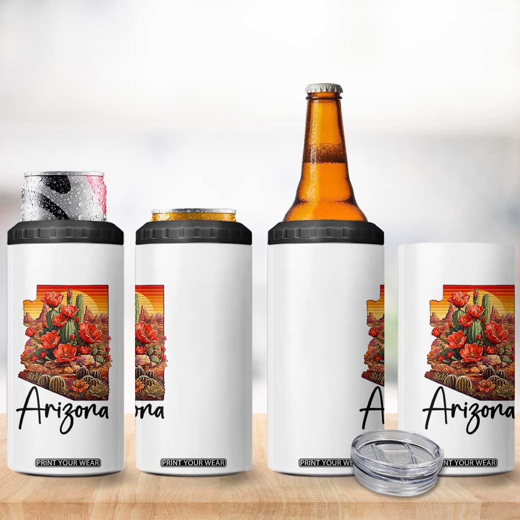 Arizona Map Blooming Cactus Flowers Gift 4 in 1 Can Cooler Tumbler TS12 Print Your Wear