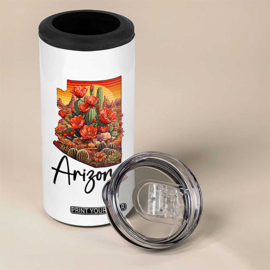 Arizona Map Blooming Cactus Flowers Gift 4 in 1 Can Cooler Tumbler TS12 Print Your Wear