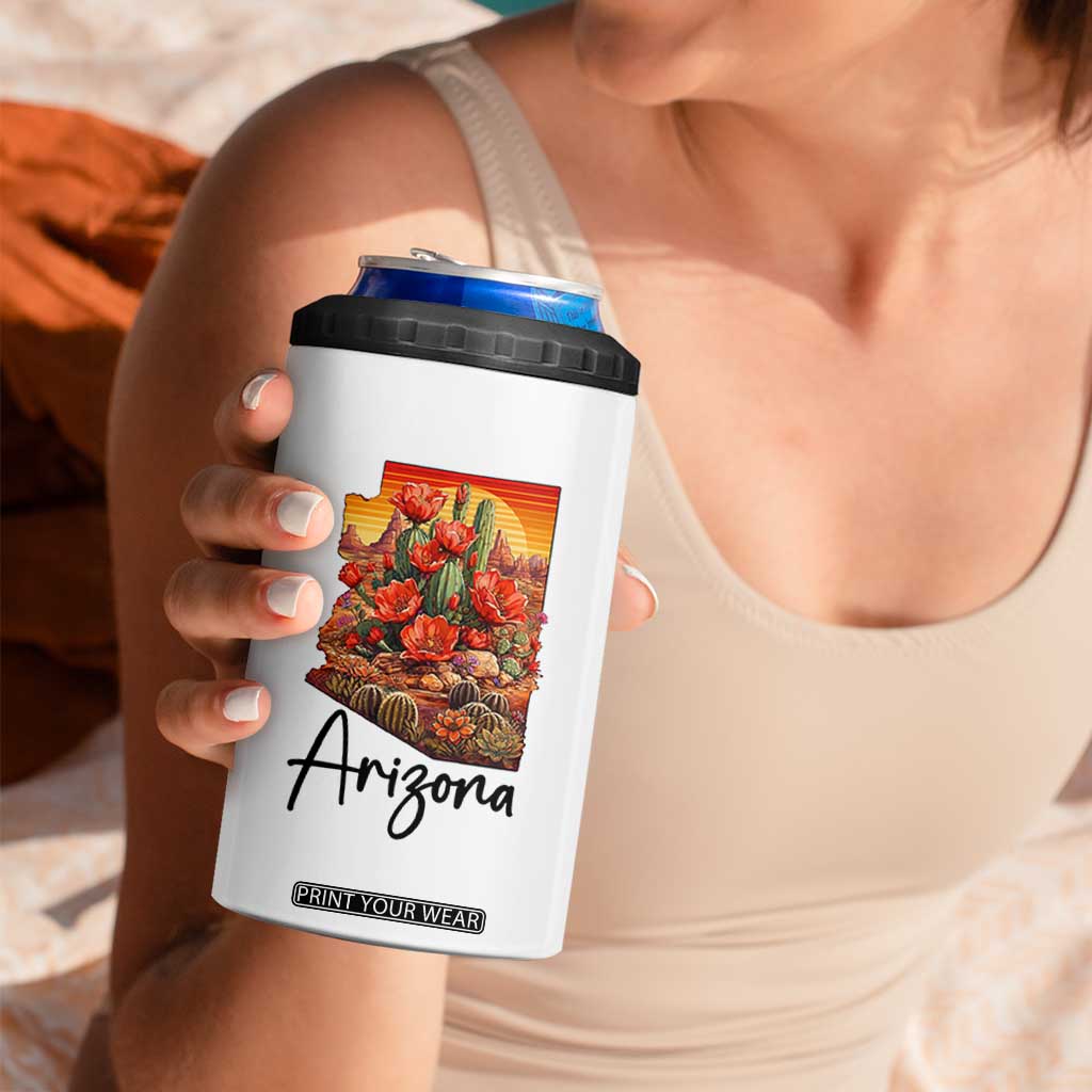 Arizona Map Blooming Cactus Flowers Gift 4 in 1 Can Cooler Tumbler TS12 Print Your Wear