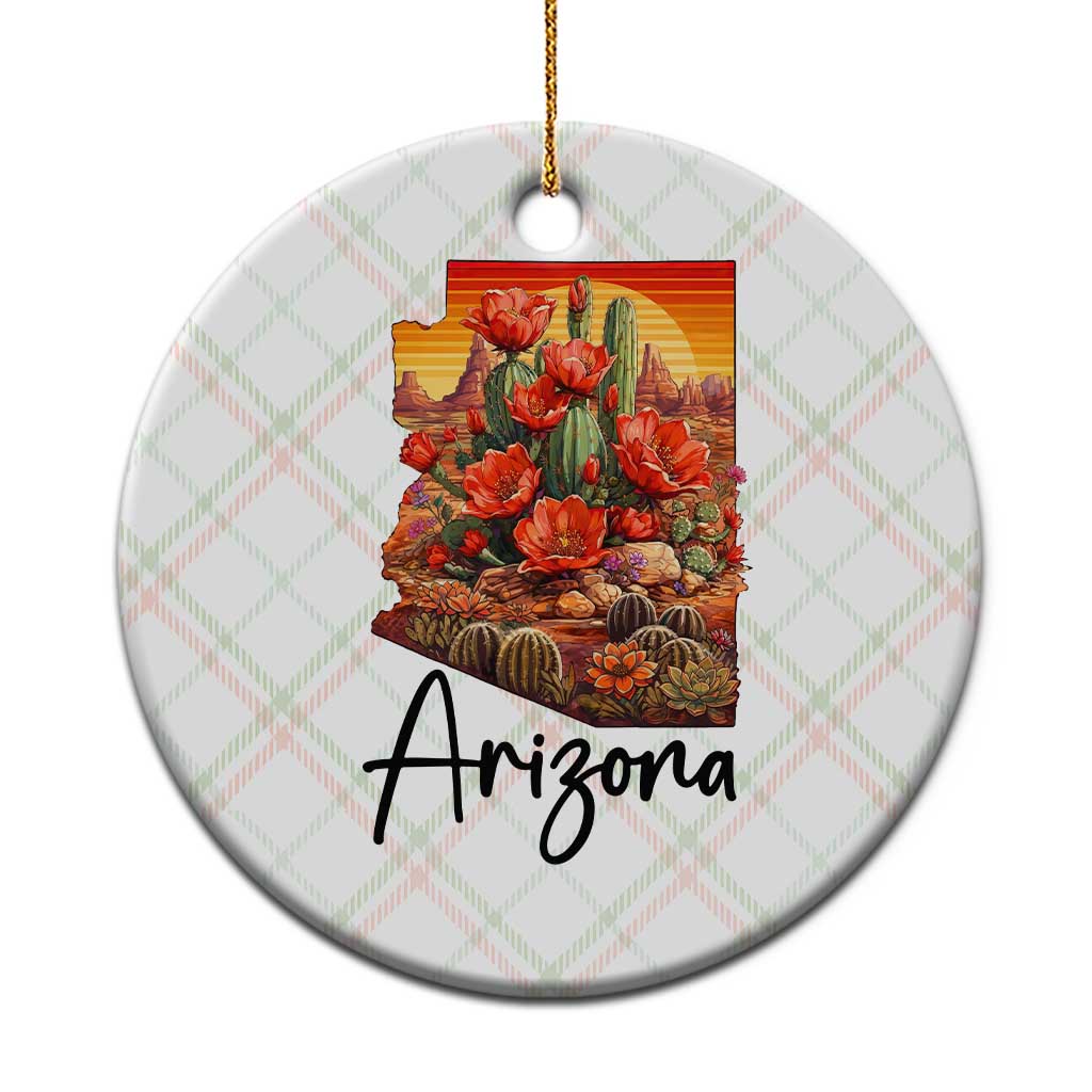 Arizona Map Blooming Cactus Flowers Gift Ceramic Ornament TS12 1pc Christmas Plaid Print Your Wear