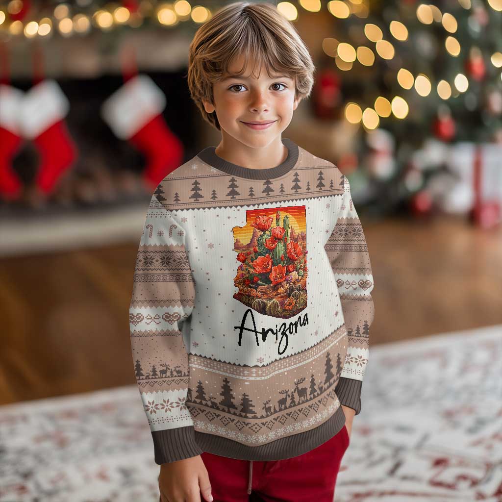 Arizona Map Blooming Cactus Flowers Gift Ugly Christmas Sweater TS12 Mocha Mousse Print Your Wear