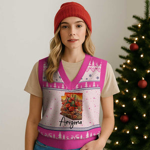 Arizona Map Blooming Cactus Flowers Gift V-Neck Knit Sweater Vest TS12 Hot Pink Print Your Wear