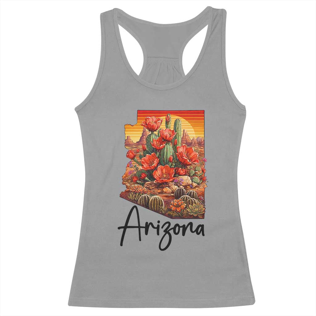 Arizona Map Blooming Cactus Flowers Gift Racerback Tank Top TS12 Sport Gray Print Your Wear