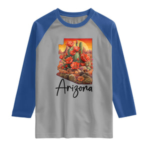 Arizona Map Blooming Cactus Flowers Gift Raglan Shirt TS12 Sport Gray Royal Print Your Wear