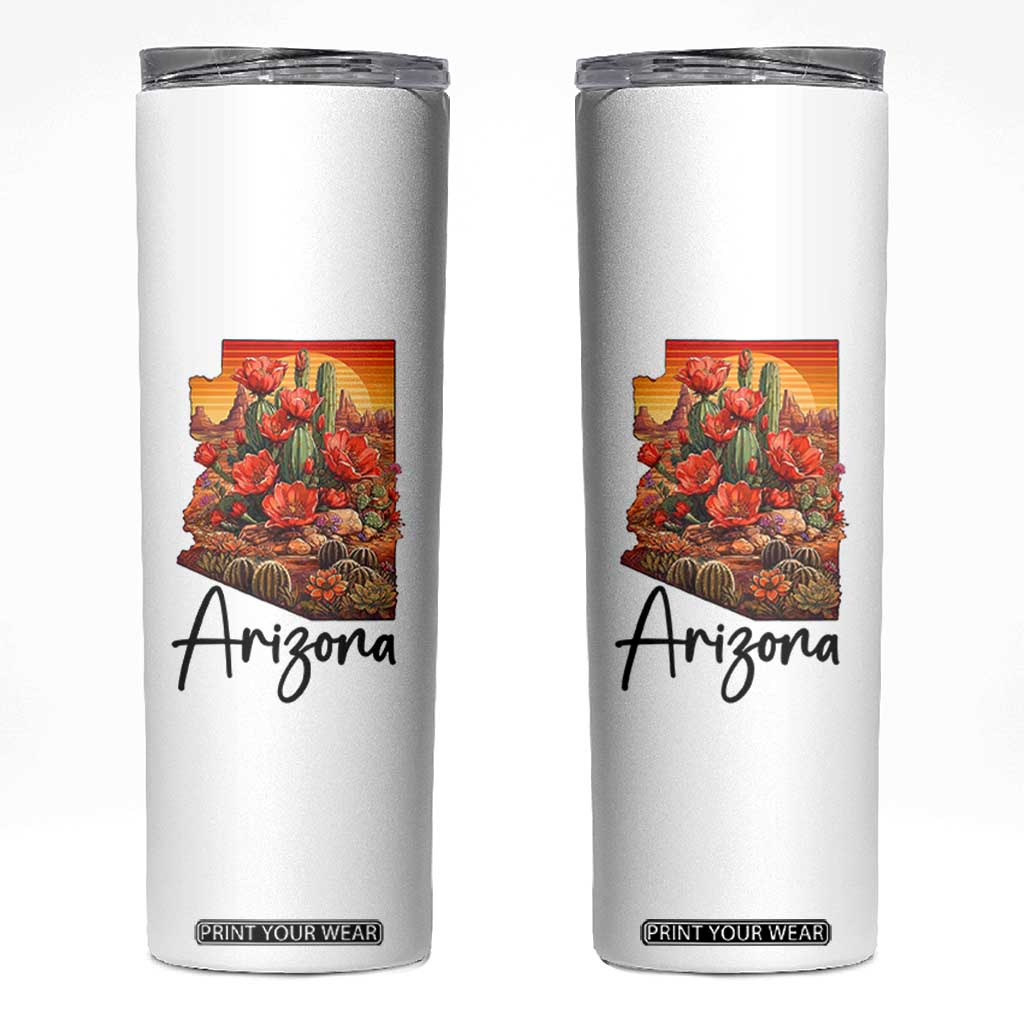 Arizona Map Blooming Cactus Flowers Gift Skinny Tumbler TS12 White Print Your Wear
