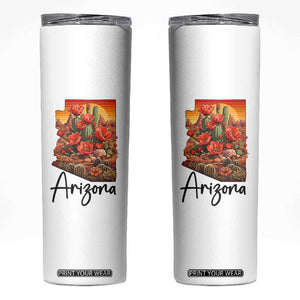 Arizona Map Blooming Cactus Flowers Gift Skinny Tumbler TS12 White Print Your Wear