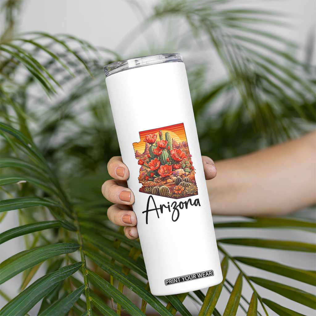 Arizona Map Blooming Cactus Flowers Gift Skinny Tumbler TS12 Print Your Wear