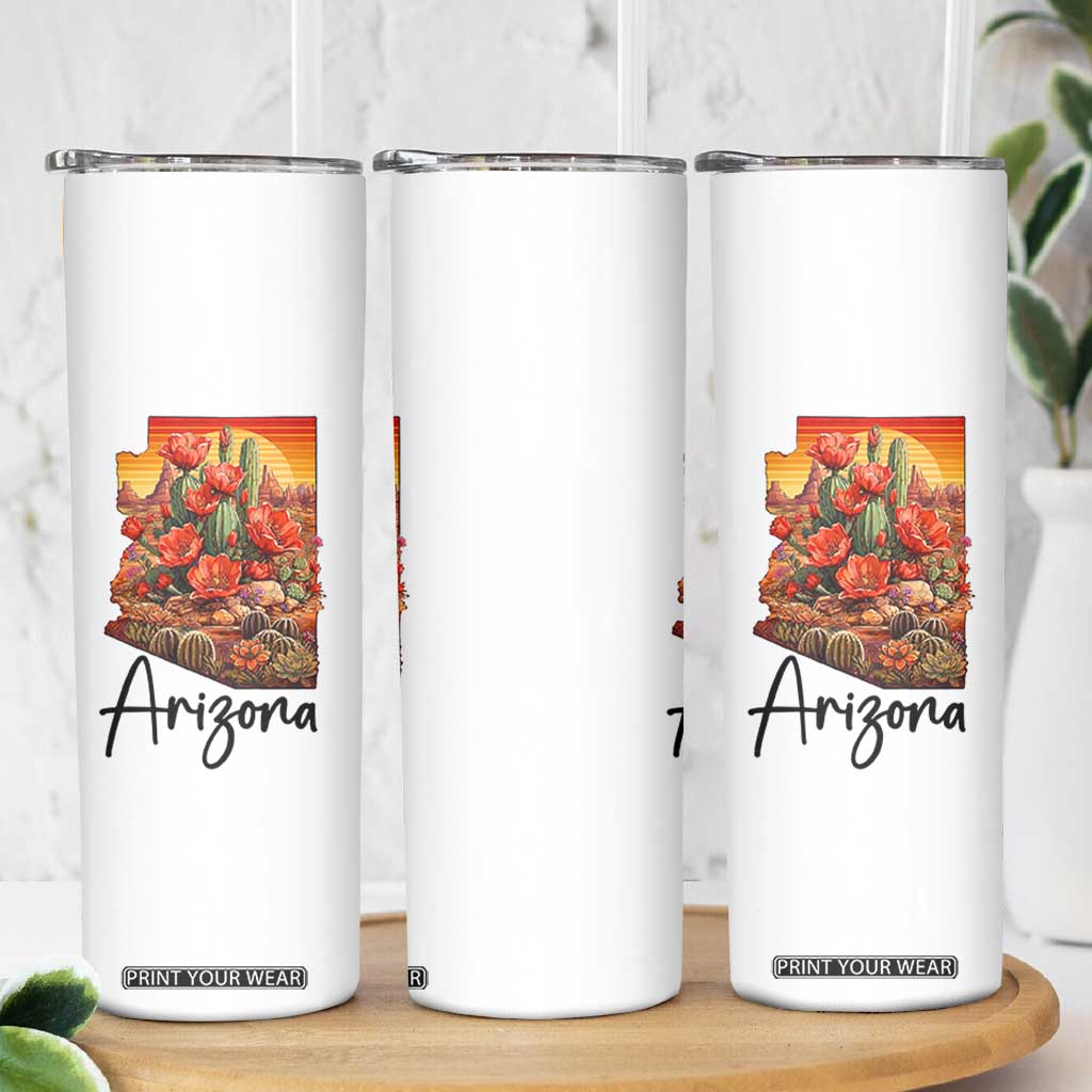 Arizona Map Blooming Cactus Flowers Gift Skinny Tumbler TS12 Print Your Wear