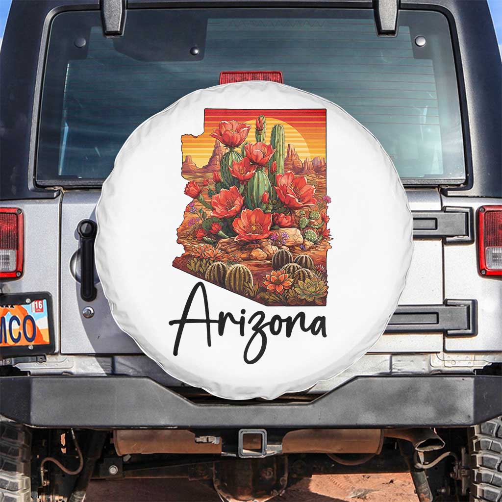 Arizona Map Blooming Cactus Flowers Gift Spare Tire Cover TS12 No hole White Print Your Wear