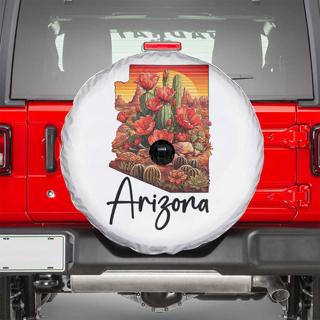 Arizona Map Blooming Cactus Flowers Gift Spare Tire Cover TS12 White Print Your Wear