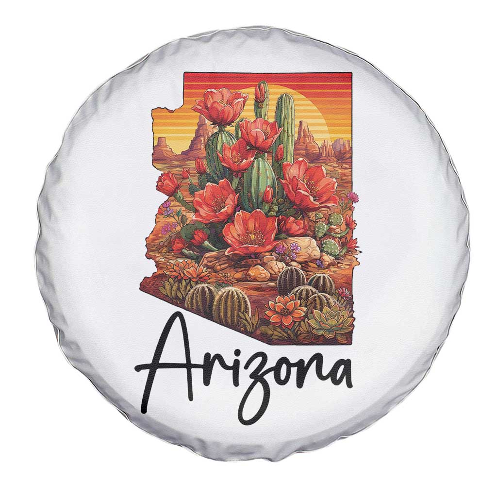 Arizona Map Blooming Cactus Flowers Gift Spare Tire Cover TS12 Print Your Wear