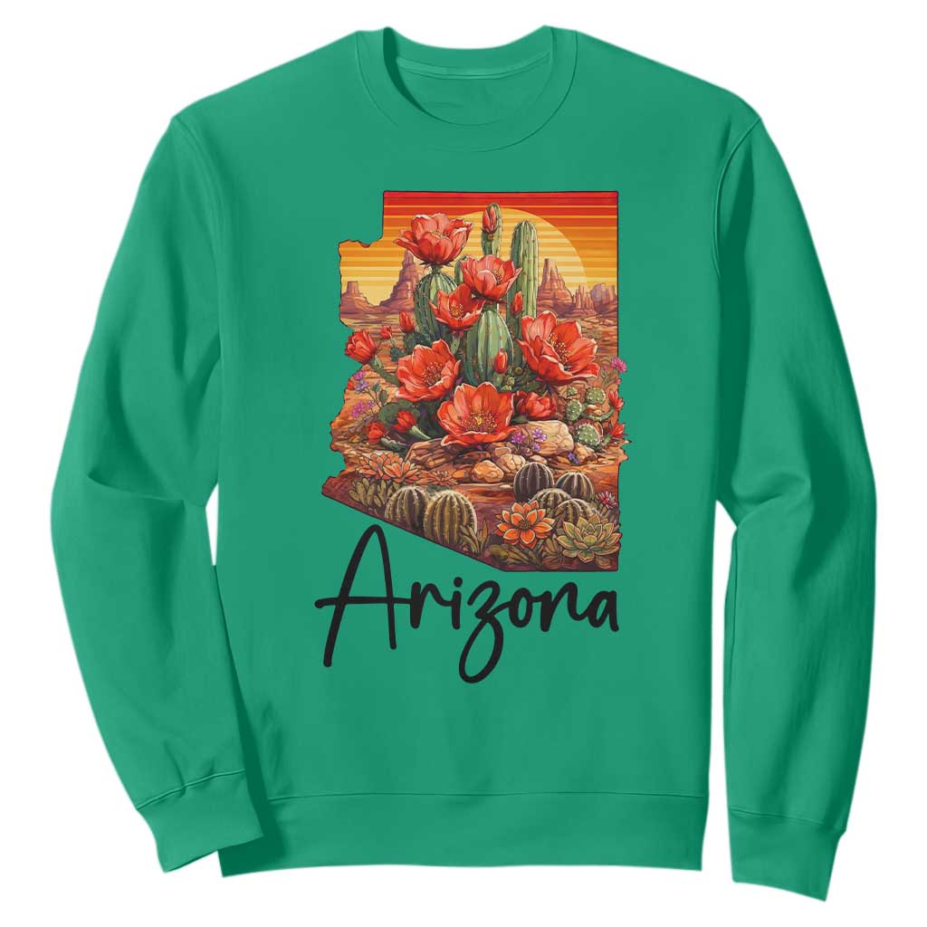 Arizona Map Blooming Cactus Flowers Gift Sweatshirt TS12 Irish Green Print Your Wear