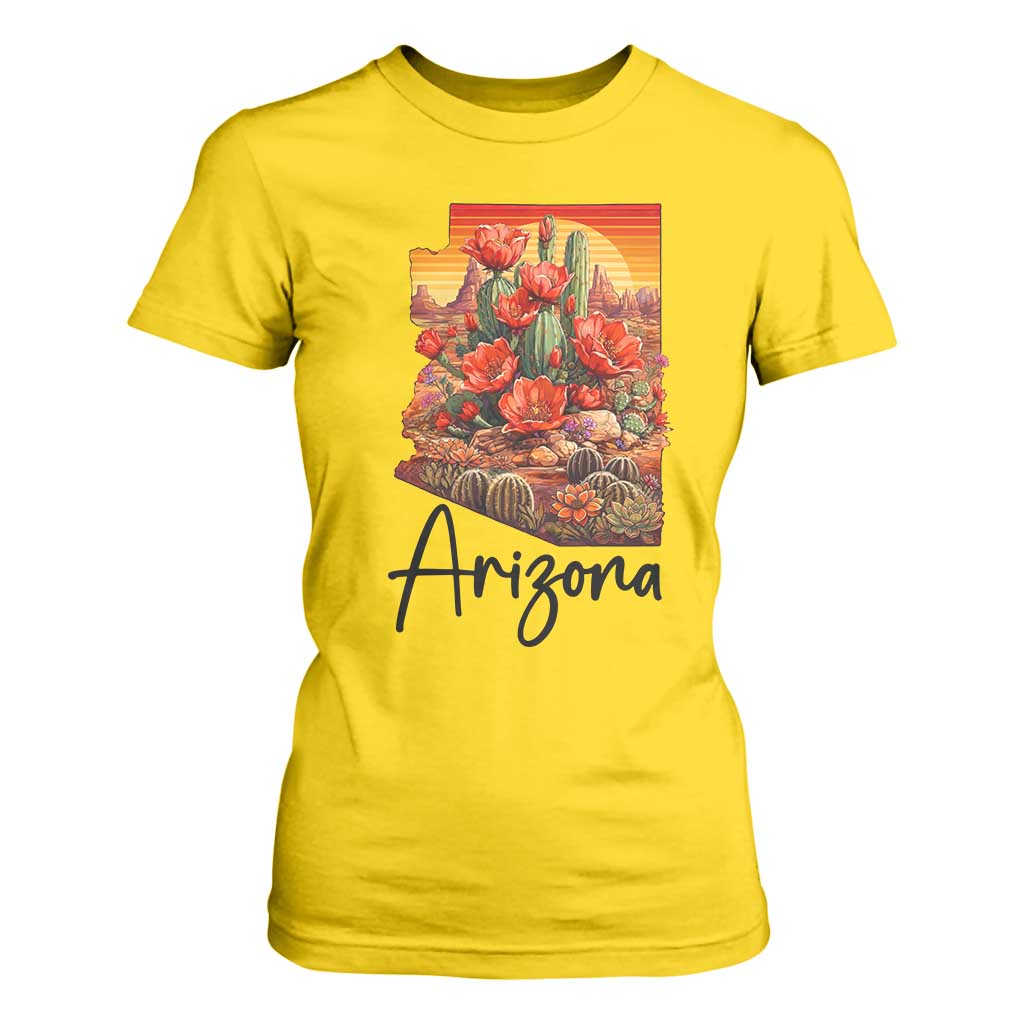 Arizona Map Blooming Cactus Flowers Gift T Shirt For Women TS12 Daisy Print Your Wear
