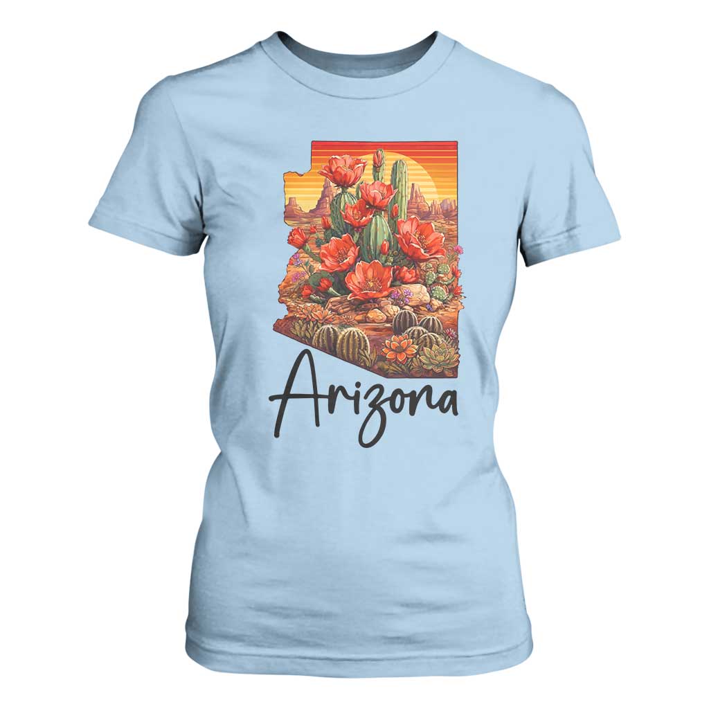 Arizona Map Blooming Cactus Flowers Gift T Shirt For Women TS12 Light Blue Print Your Wear