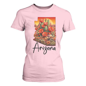 Arizona Map Blooming Cactus Flowers Gift T Shirt For Women TS12 Light Pink Print Your Wear