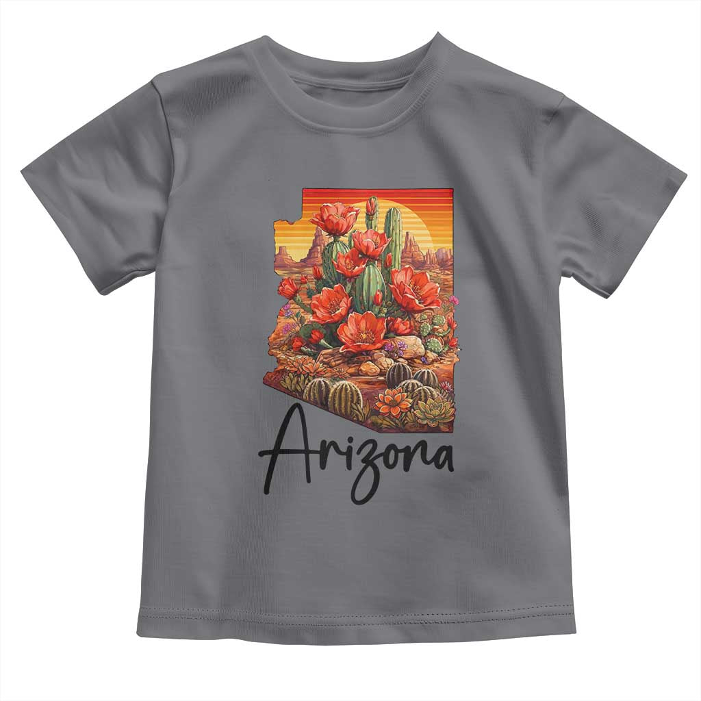 Arizona Map Blooming Cactus Flowers Gift Toddler T Shirt TS12 Charcoal Print Your Wear