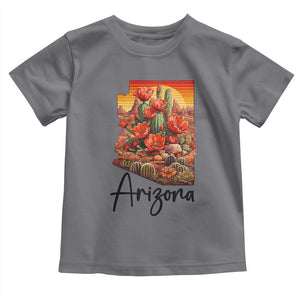 Arizona Map Blooming Cactus Flowers Gift Toddler T Shirt TS12 Charcoal Print Your Wear