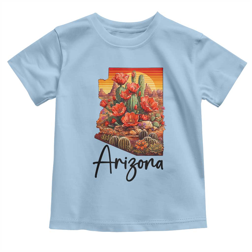 Arizona Map Blooming Cactus Flowers Gift Toddler T Shirt TS12 Light Blue Print Your Wear