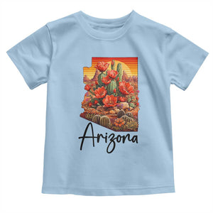 Arizona Map Blooming Cactus Flowers Gift Toddler T Shirt TS12 Light Blue Print Your Wear
