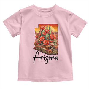 Arizona Map Blooming Cactus Flowers Gift Toddler T Shirt TS12 Light Pink Print Your Wear