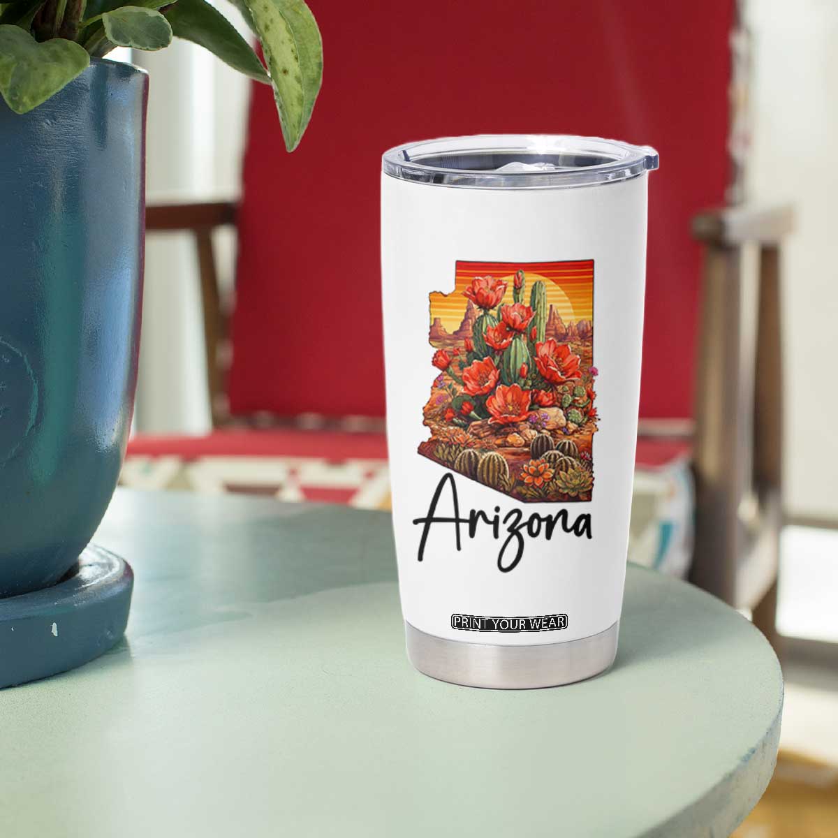 Arizona Map Blooming Cactus Flowers Gift Tumbler Cup TS12 Print Your Wear