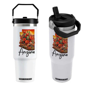 Arizona Map Blooming Cactus Flowers Gift Flip Straw Tumbler TS12 One Size: 30 oz White Print Your Wear