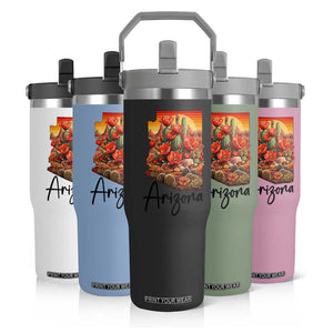 Arizona Map Blooming Cactus Flowers Gift Flip Straw Tumbler TS12 Print Your Wear
