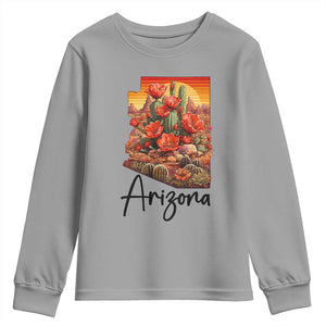 Arizona Map Blooming Cactus Flowers Gift Youth Sweatshirt TS12 Sport Gray Print Your Wear