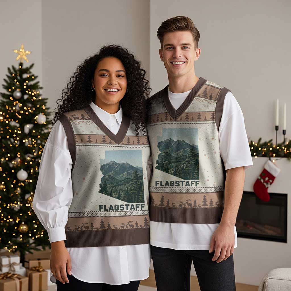 San Francisco Peaks Flagstaff Arizona V-Neck Knit Sweater Vest Vintage Mountain Landscape Gift TS12 Mocha Mousse Print Your Wear