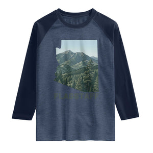 San Francisco Peaks Flagstaff Arizona Raglan Shirt Vintage Mountain Landscape Gift TS12 Heather Denim Navy Print Your Wear