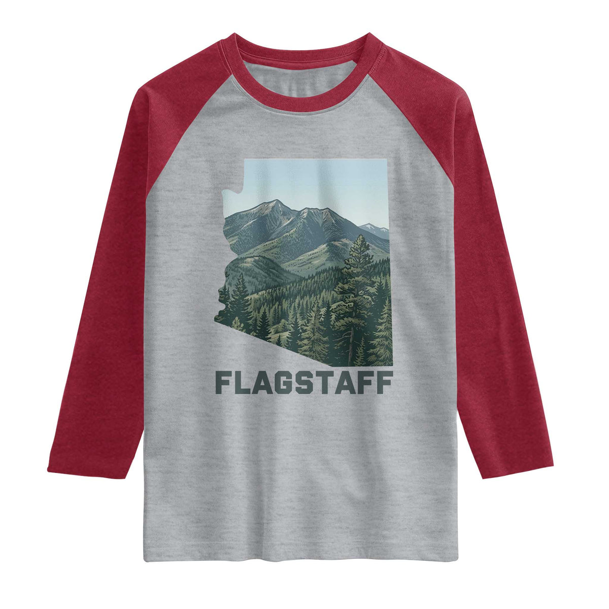 San Francisco Peaks Flagstaff Arizona Raglan Shirt Vintage Mountain Landscape Gift TS12 Heather Gray Heather Red Print Your Wear