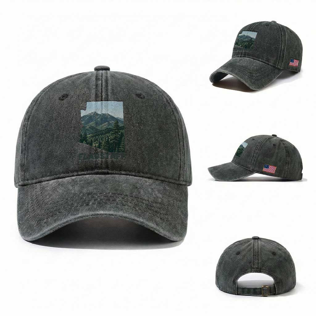 San Francisco Peaks Flagstaff Arizona Washed Cotton Baseball Cap Vintage Mountain Landscape Gift TS12 Washed Cap Universal Fit Dark Green Print Your Wear
