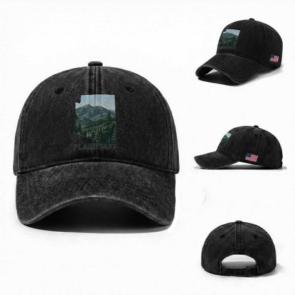 San Francisco Peaks Flagstaff Arizona Washed Cotton Baseball Cap Vintage Mountain Landscape Gift TS12 Washed Cap Universal Fit Black Print Your Wear