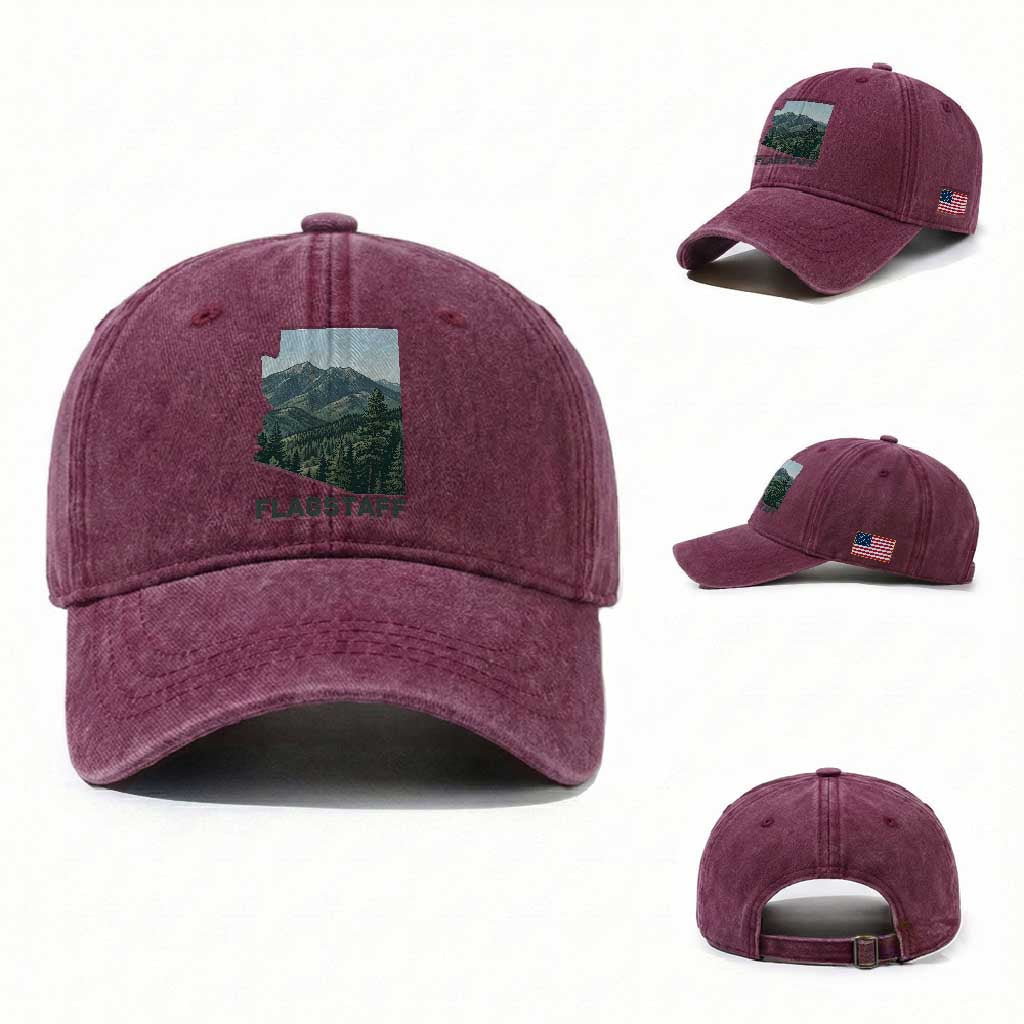 San Francisco Peaks Flagstaff Arizona Washed Cotton Baseball Cap Vintage Mountain Landscape Gift TS12 Washed Cap Universal Fit Burgundy Print Your Wear