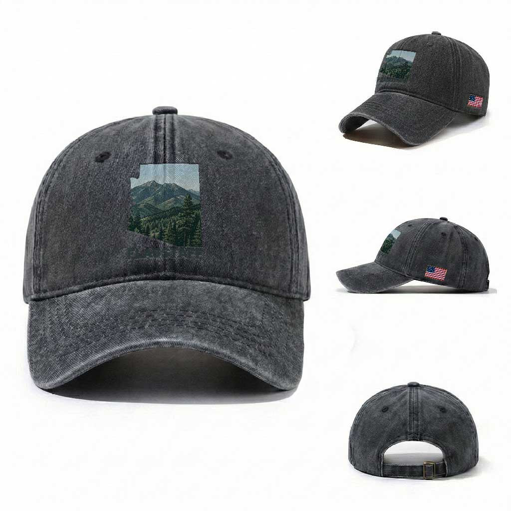 San Francisco Peaks Flagstaff Arizona Washed Cotton Baseball Cap Vintage Mountain Landscape Gift TS12 Washed Cap Universal Fit Dark Gray Print Your Wear