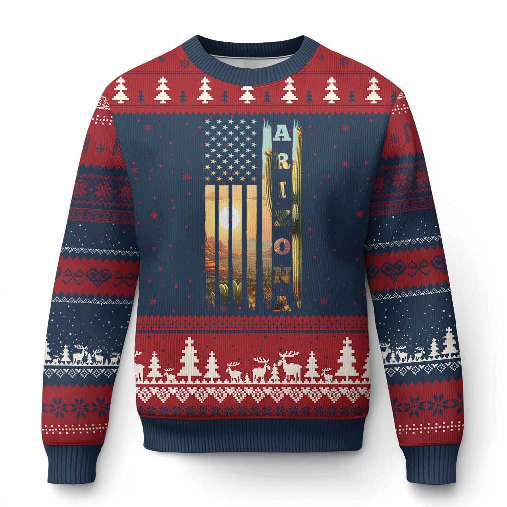 Patriotic Arizona State Flag Ugly Christmas Sweater Southwest Landscape Gift TS12 Navy Red Print Your Wear
