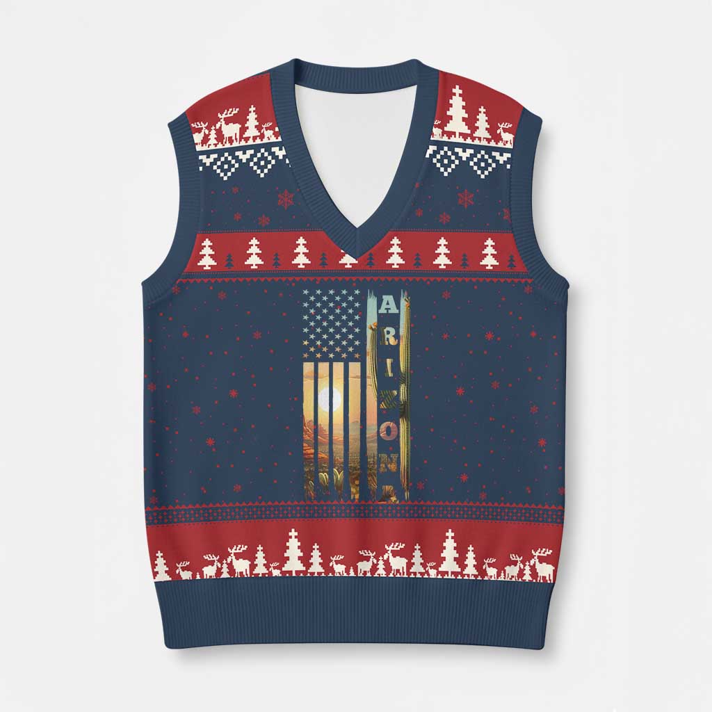 Patriotic Arizona State Flag V-Neck Knit Sweater Vest Southwest Landscape Gift TS12 Navy Red Print Your Wear