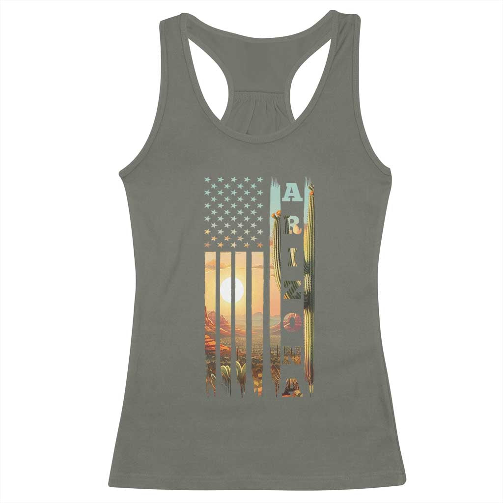Patriotic Arizona State Flag Racerback Tank Top Southwest Landscape Gift TS12 Military Green Print Your Wear