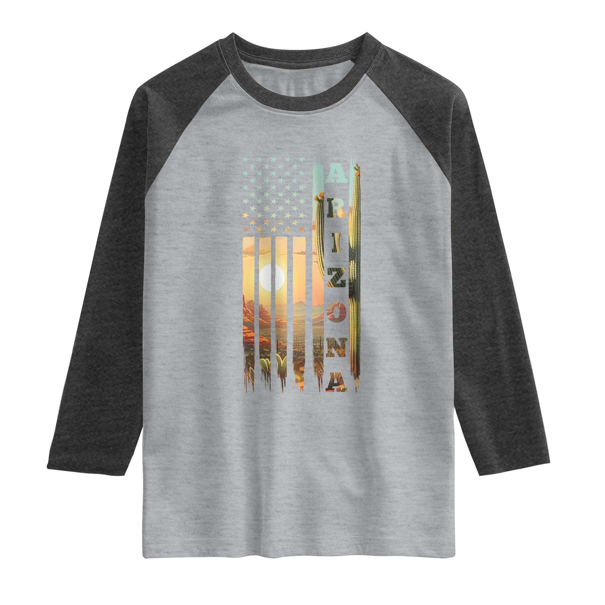 Patriotic Arizona State Flag Raglan Shirt Southwest Landscape Gift TS12 Heather Gray Heather Charcoal Print Your Wear