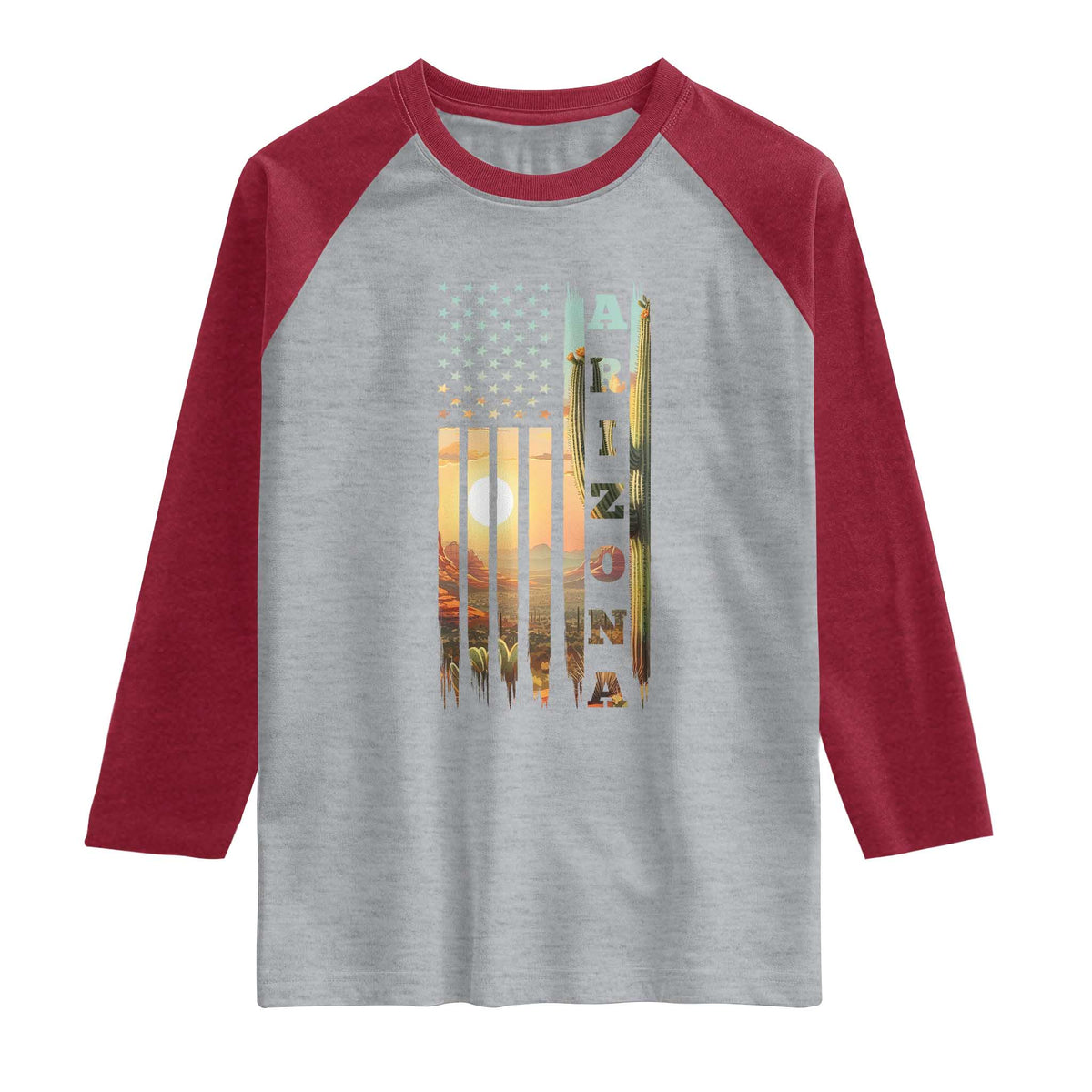 Patriotic Arizona State Flag Raglan Shirt Southwest Landscape Gift TS12 Heather Gray Heather Red Print Your Wear