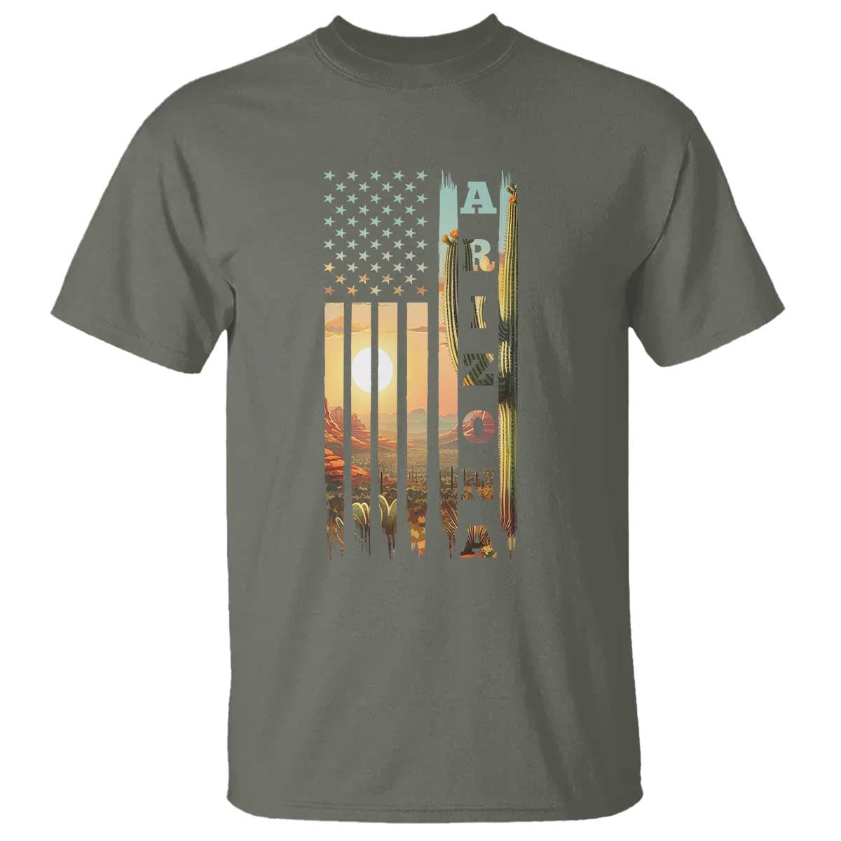 Patriotic Arizona State Flag T Shirt Southwest Landscape Gift TS12 Military Green Print Your Wear