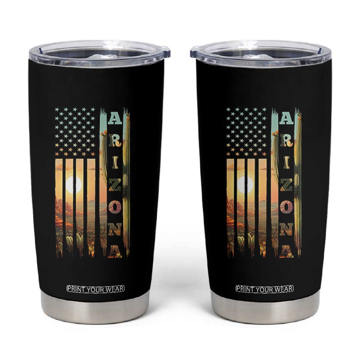 Patriotic Arizona State Flag Tumbler Cup Southwest Landscape Gift TS12 Black Print Your Wear