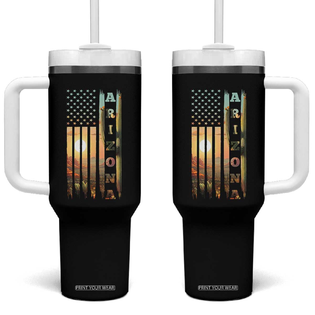 Patriotic Arizona State Flag Tumbler With Handle Southwest Landscape Gift TS12 One Size: 40 oz Black Print Your Wear