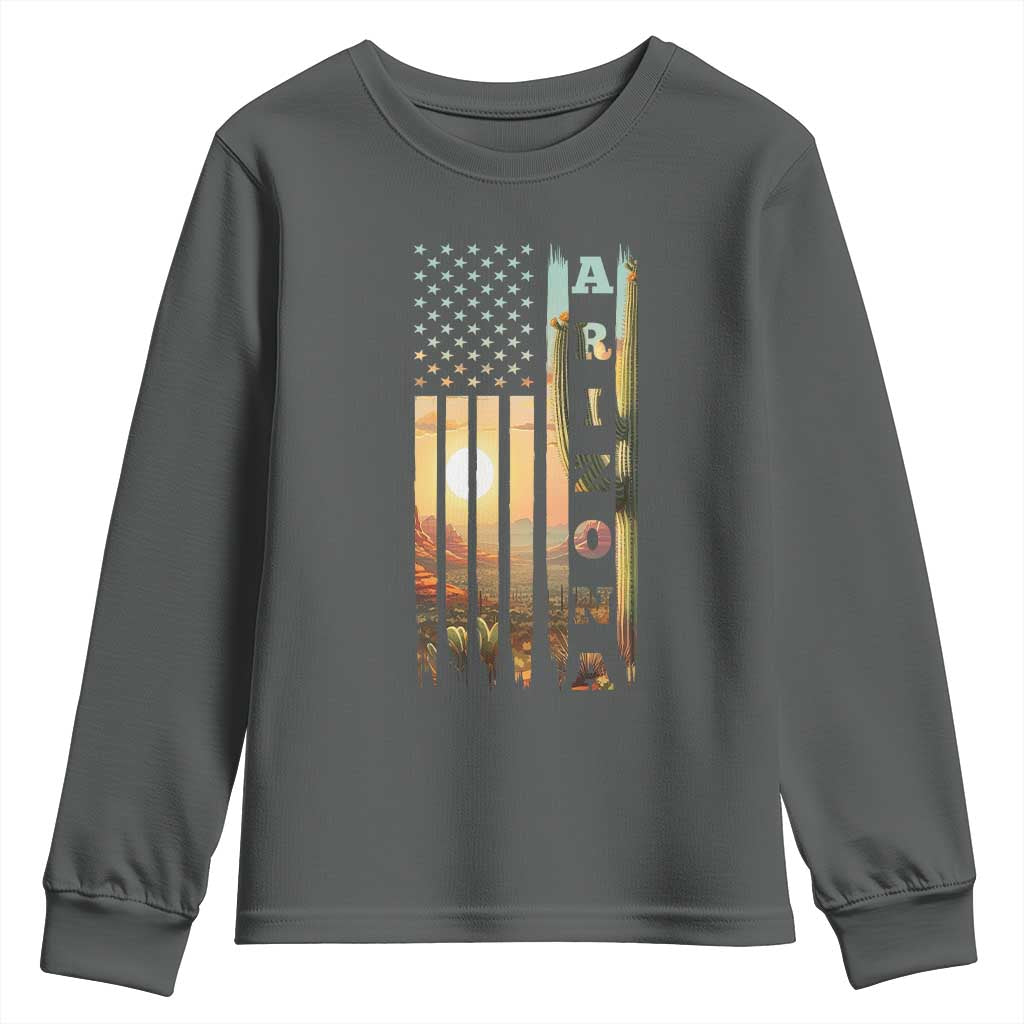 Patriotic Arizona State Flag Youth Sweatshirt Southwest Landscape Gift TS12 Dark Heather Print Your Wear