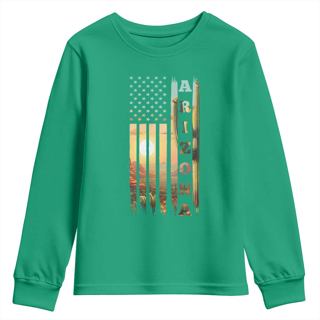 Patriotic Arizona State Flag Youth Sweatshirt Southwest Landscape Gift TS12 Irish Green Print Your Wear