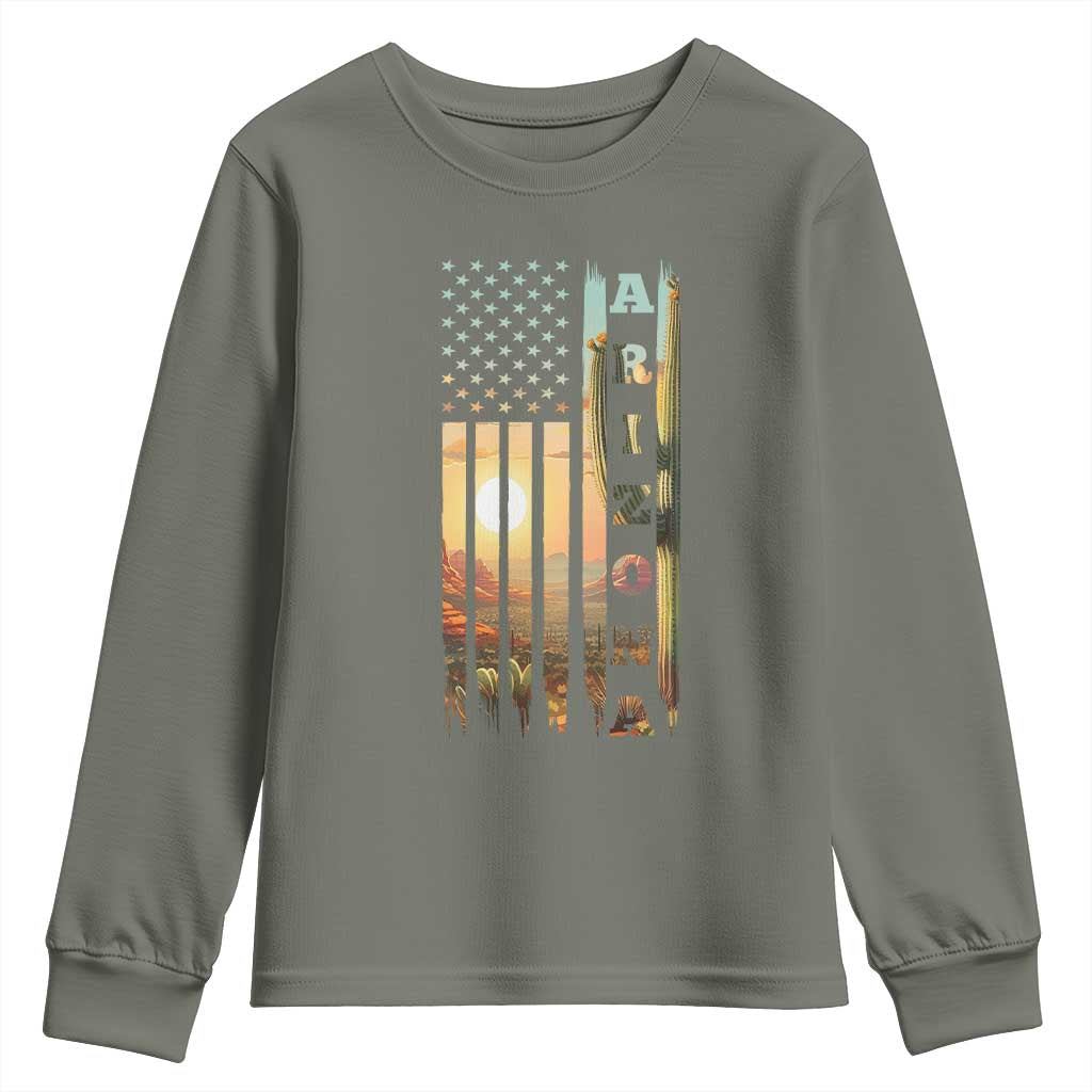 Patriotic Arizona State Flag Youth Sweatshirt Southwest Landscape Gift TS12 Military Green Print Your Wear