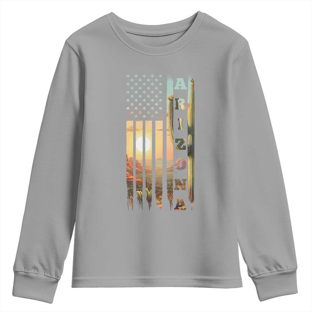 Patriotic Arizona State Flag Youth Sweatshirt Southwest Landscape Gift TS12 Sport Gray Print Your Wear