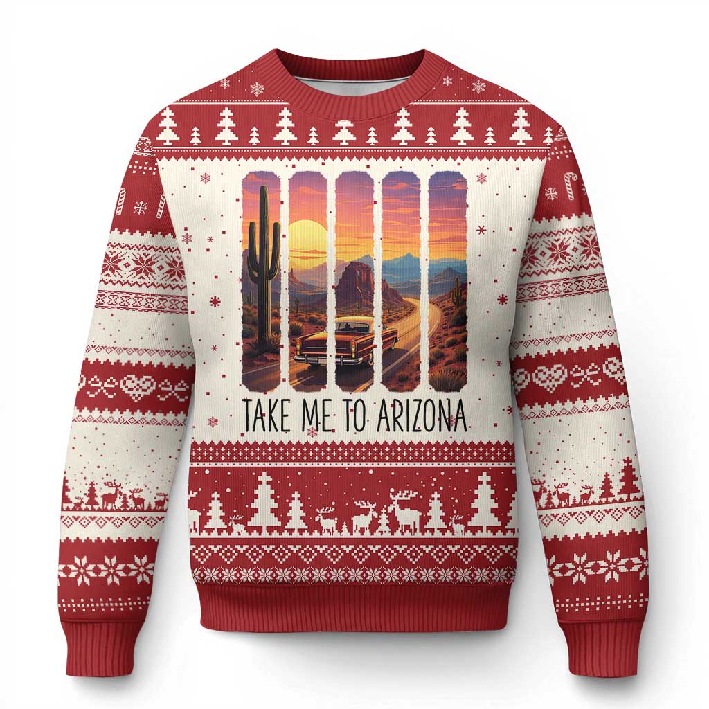 Arizona Desert Cactus Western Adventure Ugly Christmas Sweater Take Me To AZ TS12 Beige Red Print Your Wear