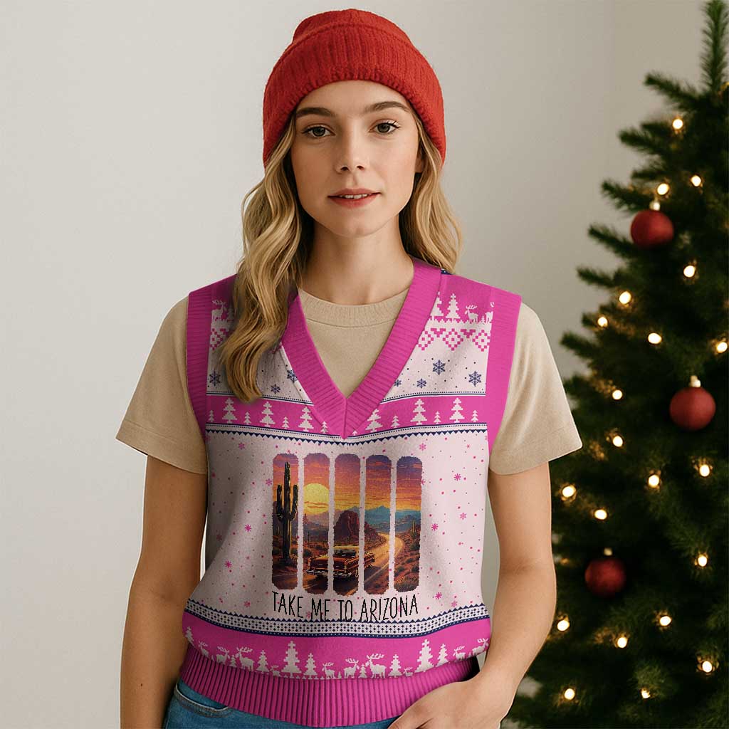 Arizona Desert Cactus Western Adventure V-Neck Knit Sweater Vest Take Me To AZ TS12 Hot Pink Print Your Wear